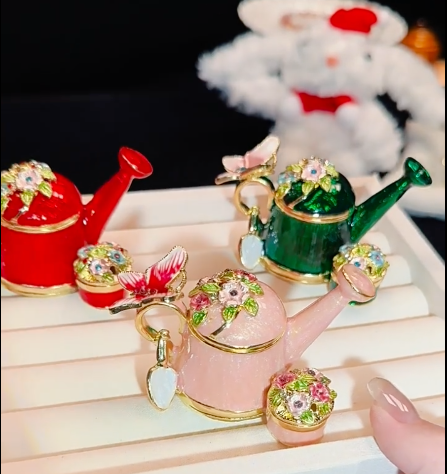 Hand Enameled Jewelry Box- Flower Pot(7.8*5*5 cm/3.1*2*2 inch;0.145 kg/5.1 oz)