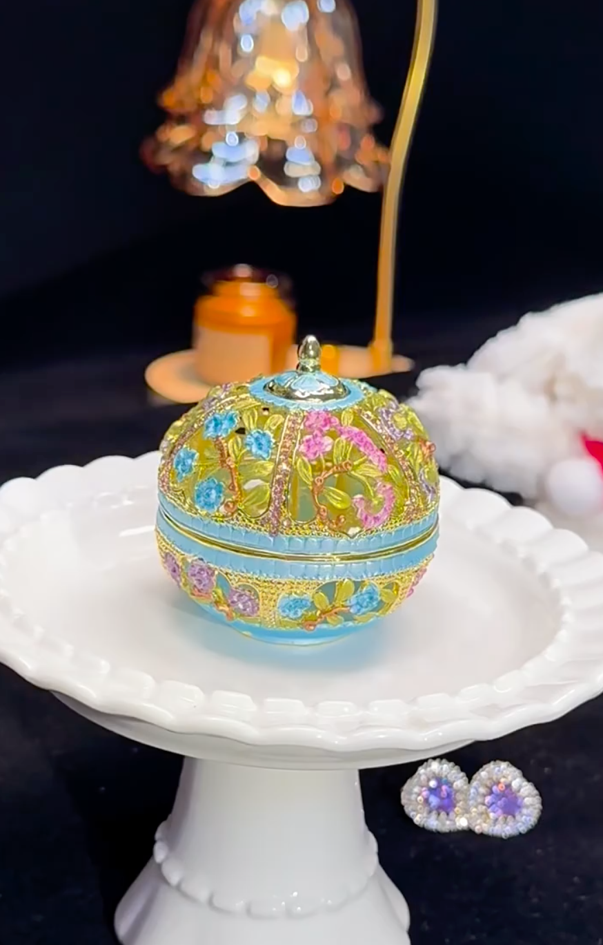 Hand Enameled Jewelry Box- Flower Box(6*6.5 cm/2.4*2.6 inch;0.153 kg/5.4 oz)
