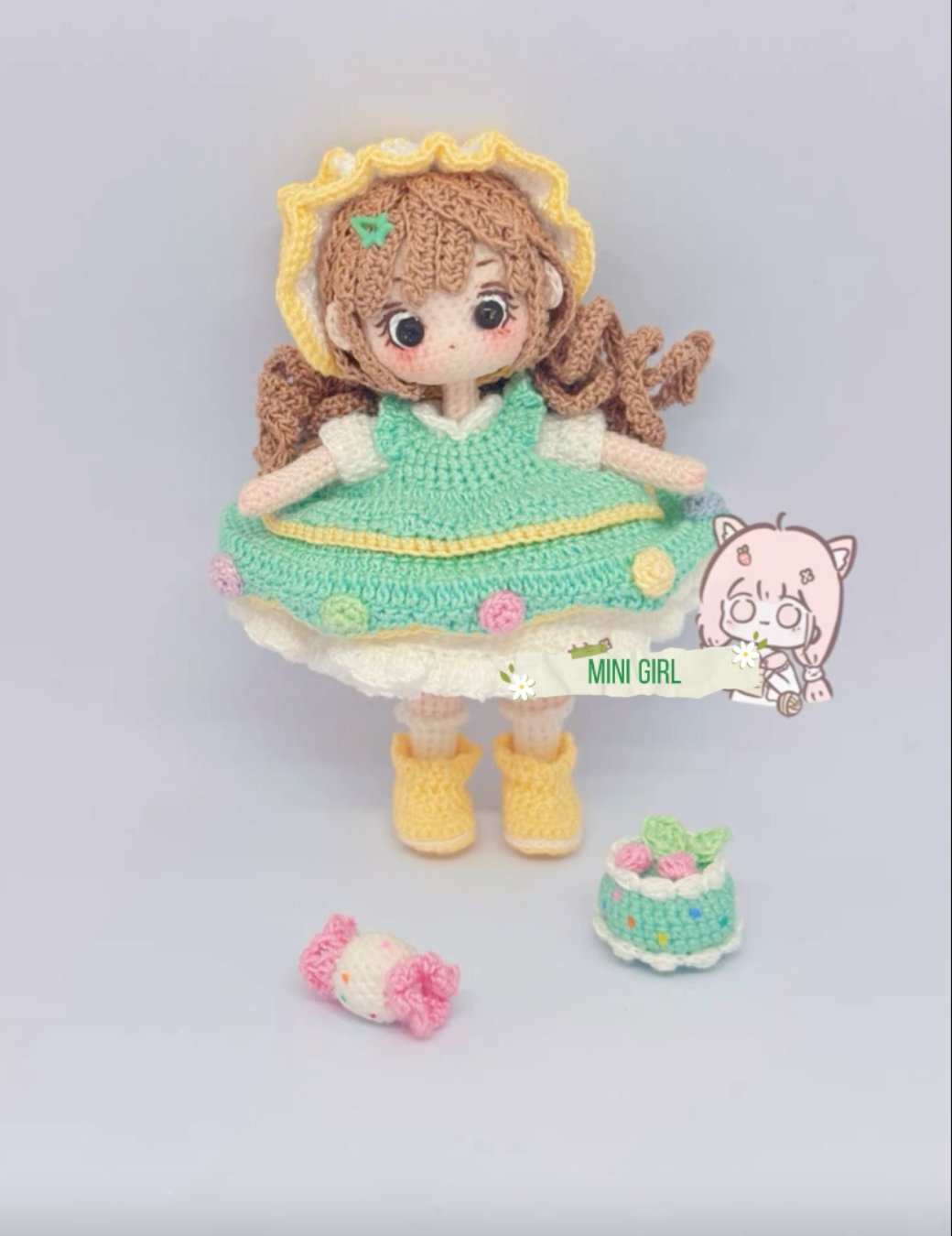 Mini Girl/Lace Cotton/Green Dress and Candy(7~8 cm/2.8~3.1 inch)
