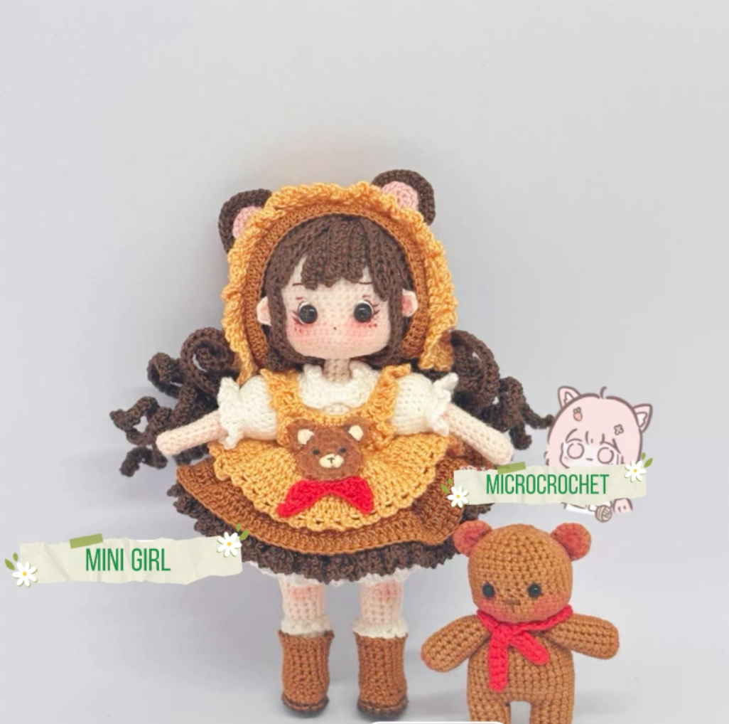 Mini Girl/Lace Cotton/Bear Outfit and Bear Toy(7~8 cm/2.8~3.1 inch)