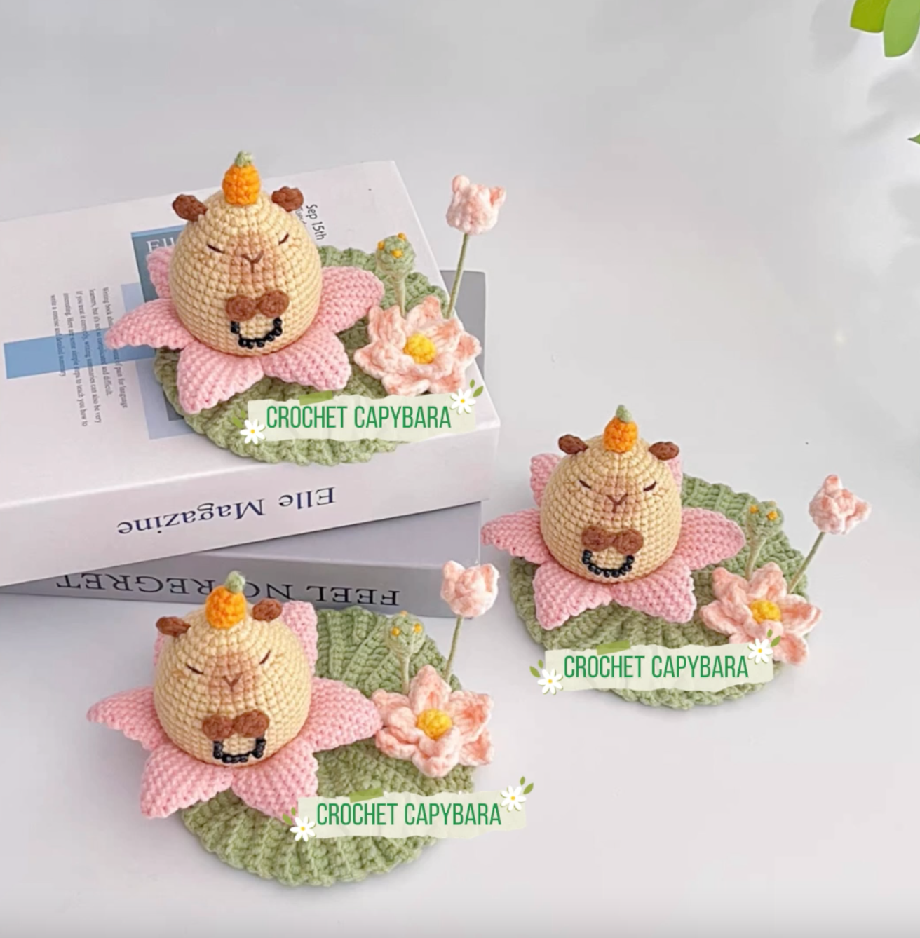 Crochet Capybara with Lotus Flower