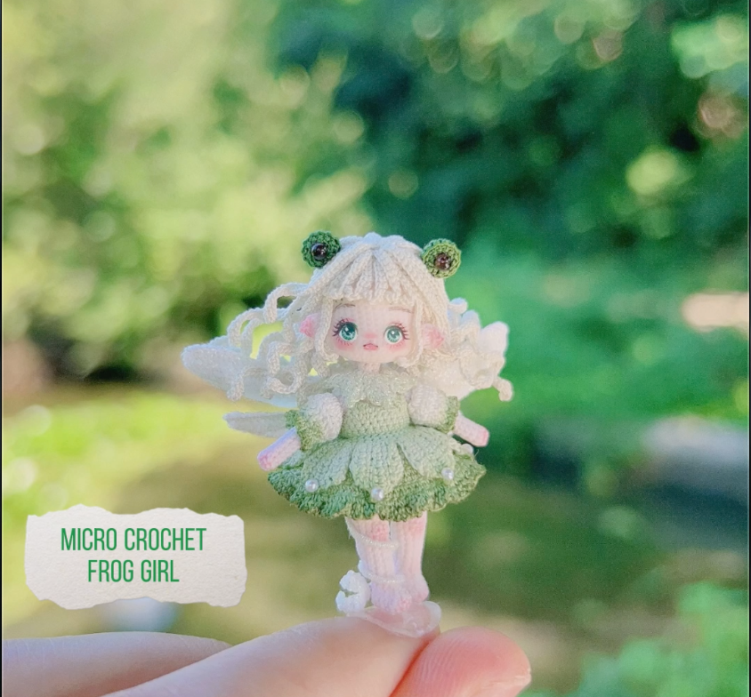 Crochet Mini Girl/Frog Girl/Micro Crochet/Lace Cotton