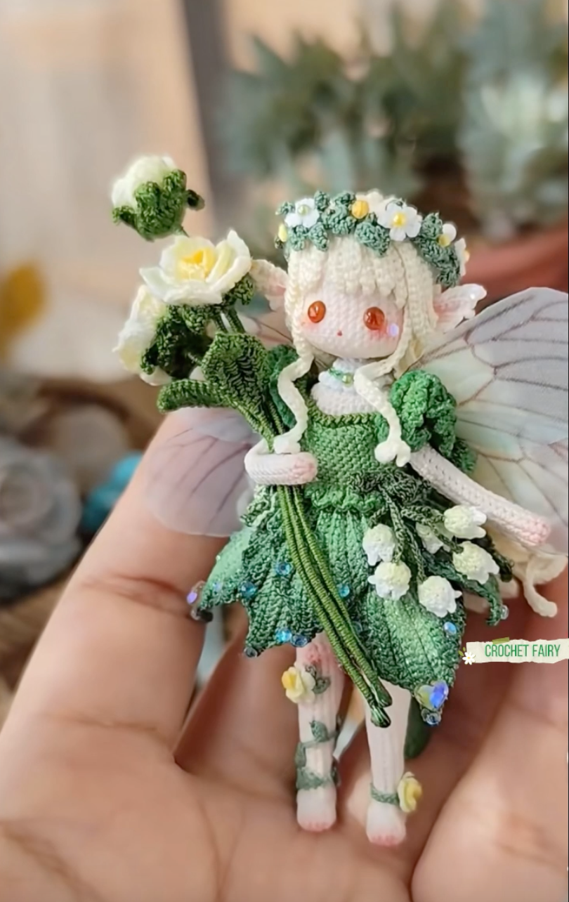 Crochet Mini Girl/Flower Fairy/Micro Crochet(8 cm/3.1 inch)