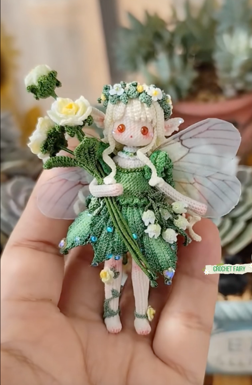 Crochet Mini Girl/Flower Fairy/Micro Crochet(8 cm/3.1 inch)