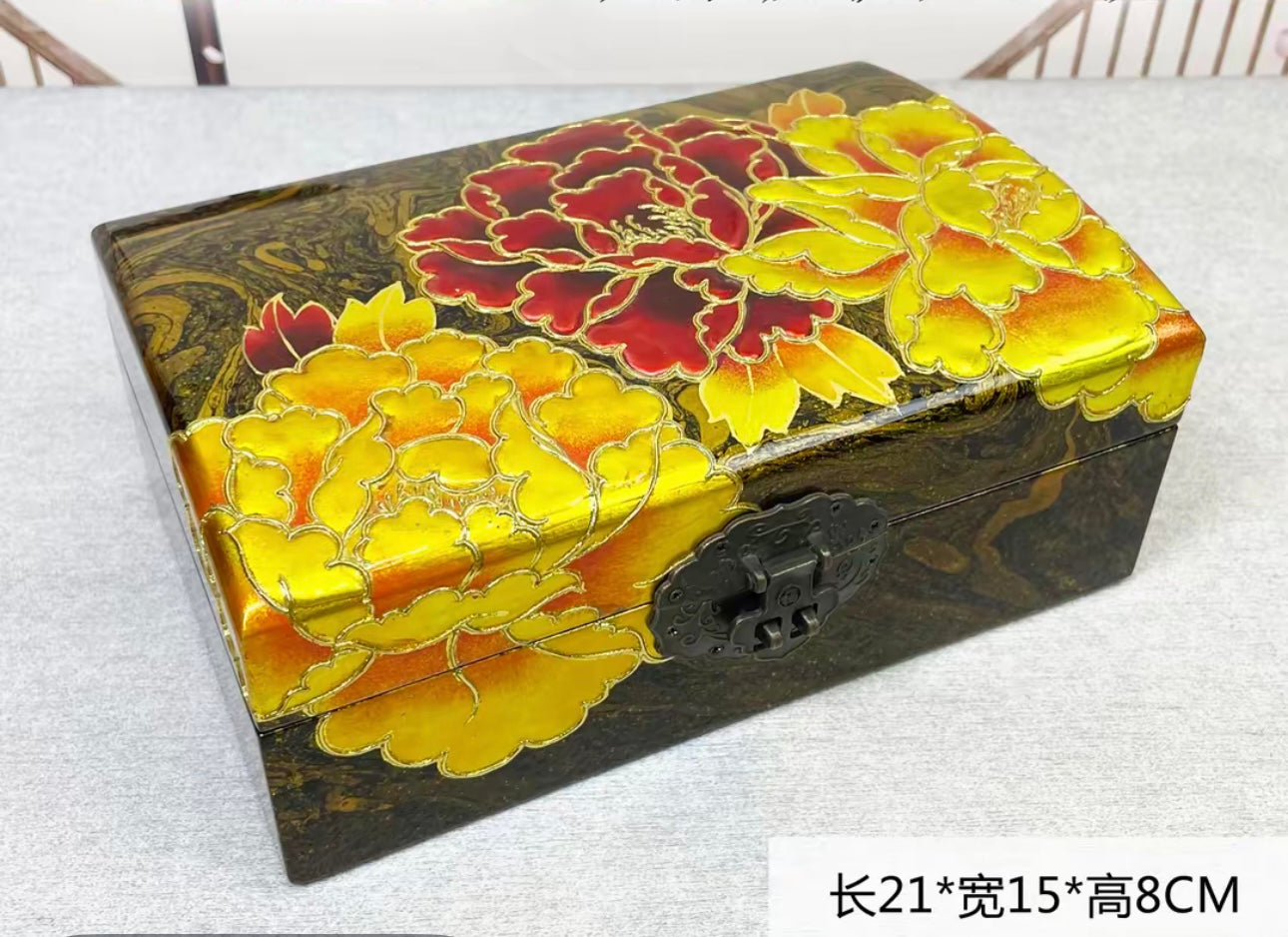 Wooden Jewelry Box- Peony Flower