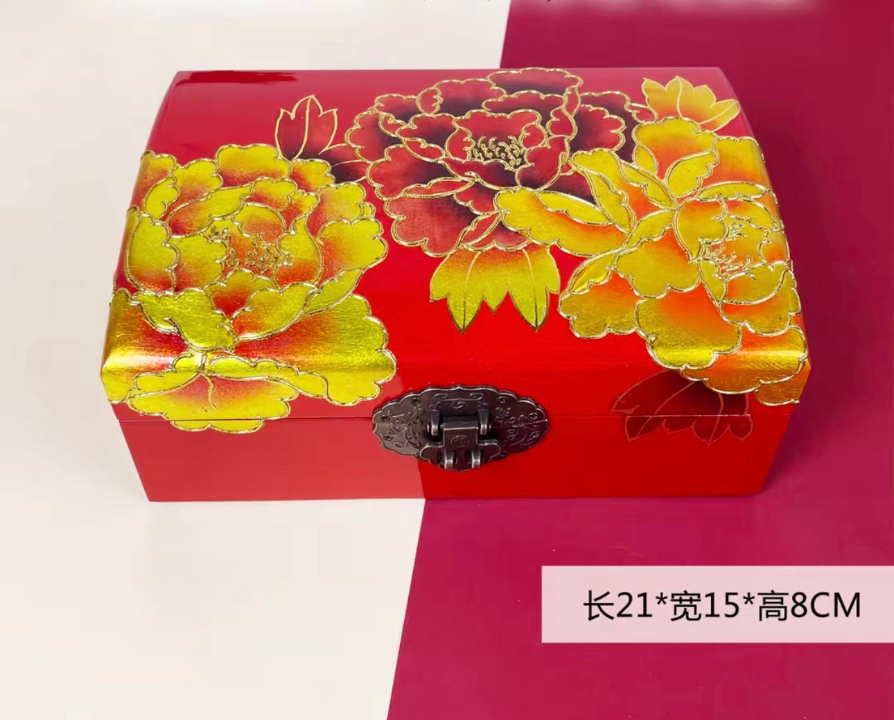 Wooden Jewelry Box- Peony Flower