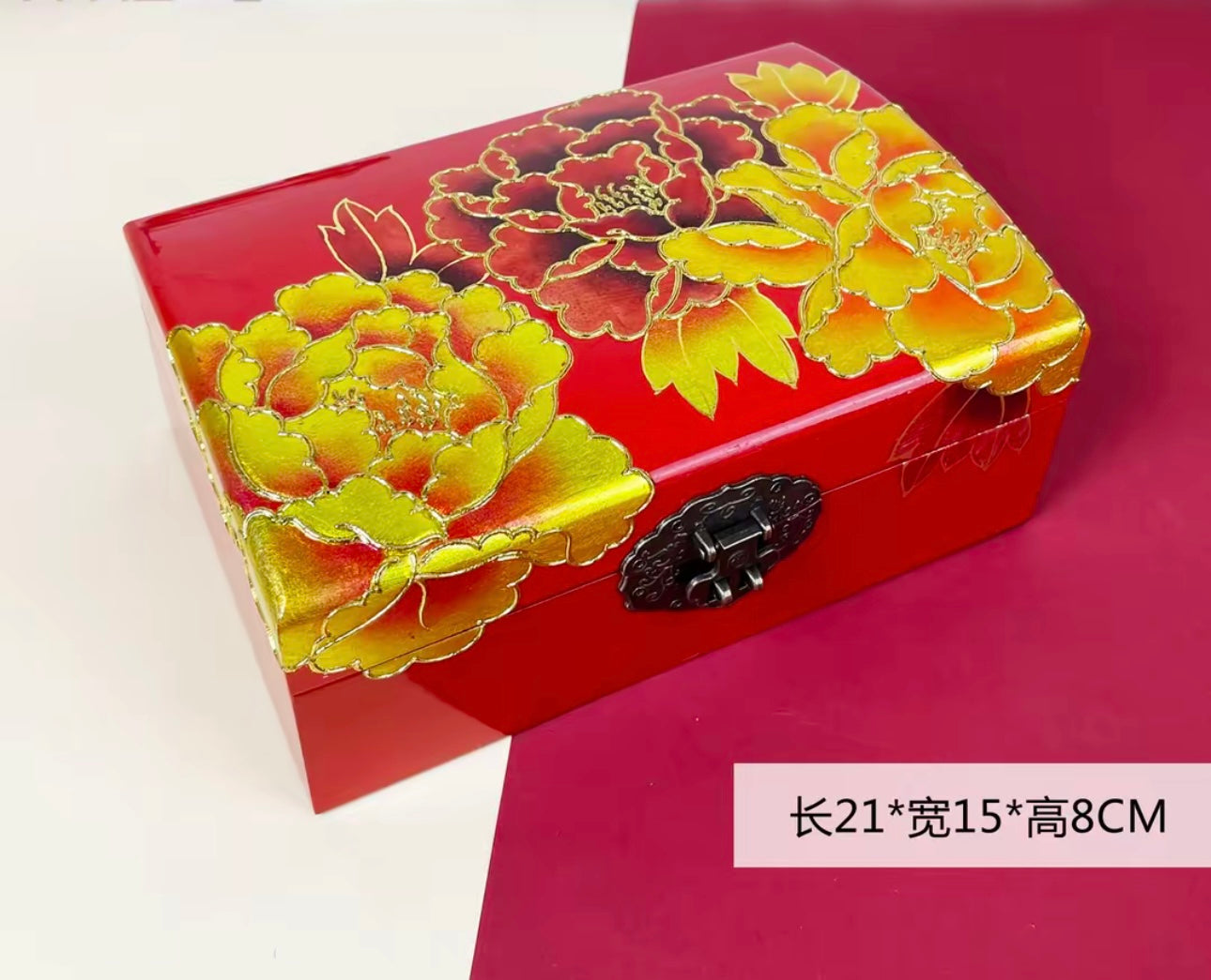 Wooden Jewelry Box- Peony Flower