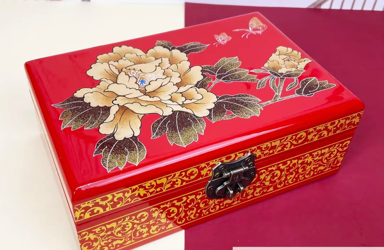 Wooden Jewelry Box- Peony Flower(21*14*7.5 cm/8.3*5.5*3 inch)
