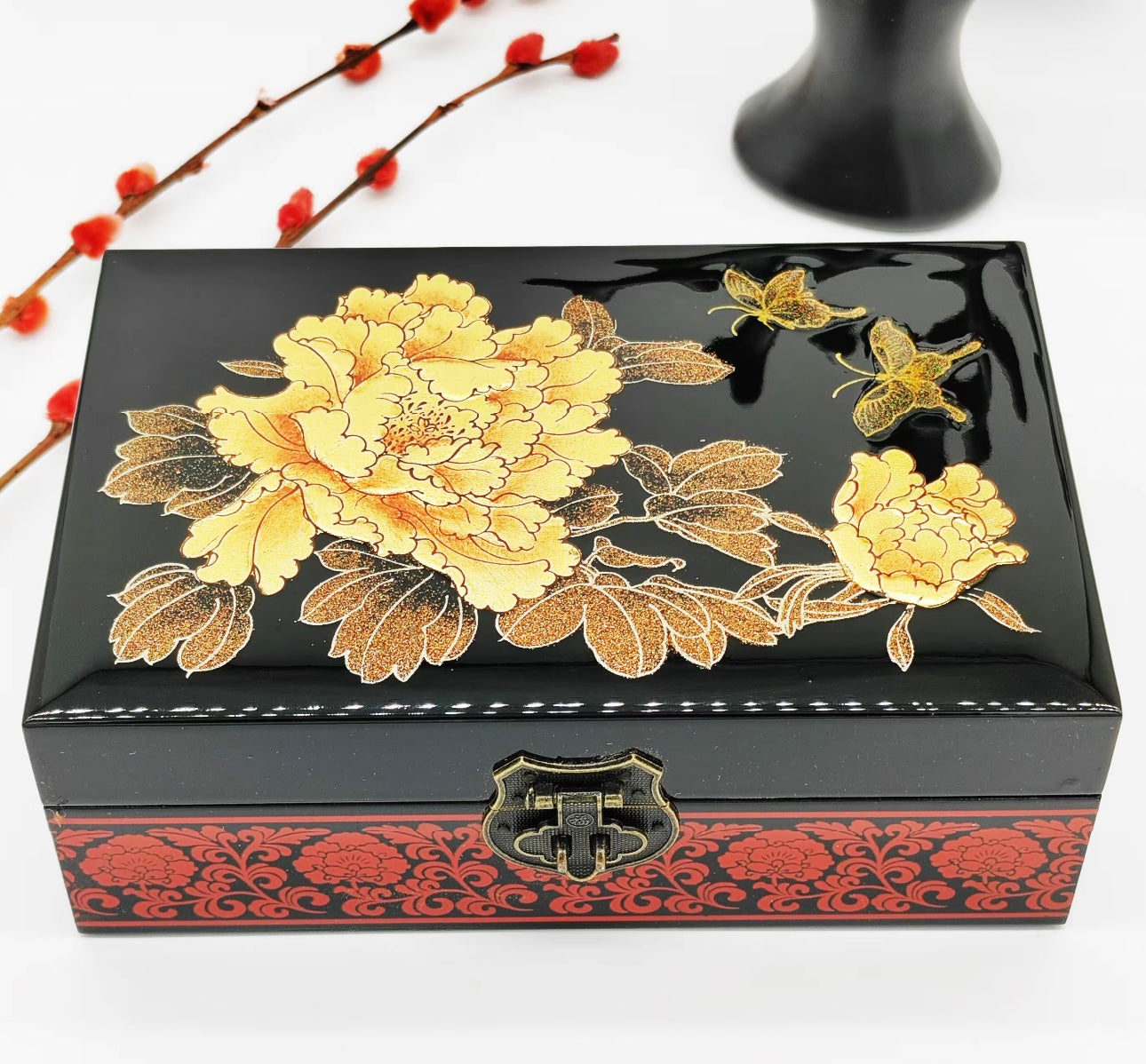 Wooden Jewelry Box- Peony Flower(21*14*7.5 cm/8.3*5.5*3 inch)