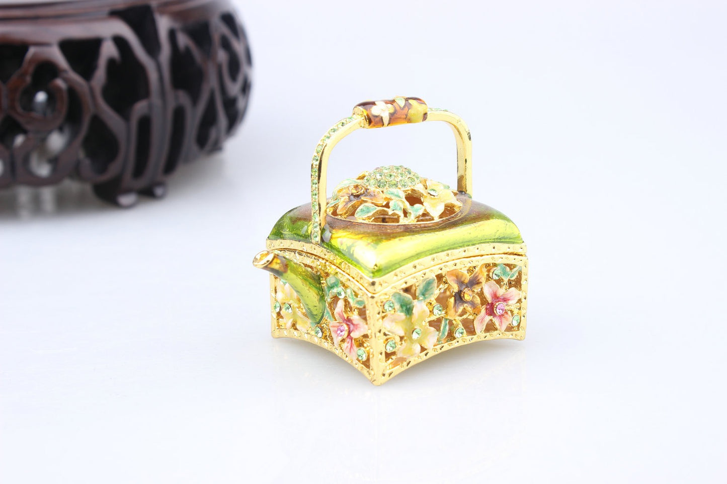 Hand Enameled Jewelry Box- Flower Kettle(5.5*5 cm/2.2*2 inch; 0.1 kg/3.5 oz)