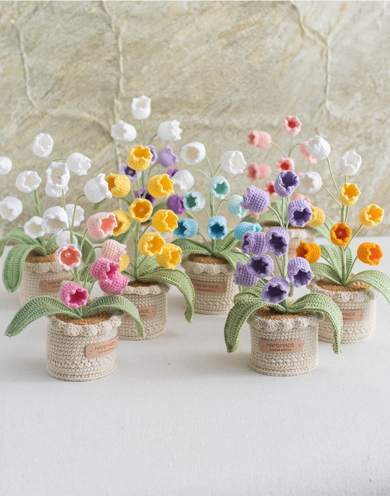 Lily of the Valley Flower with Crochet Pot(26 cm/10.2 inch)