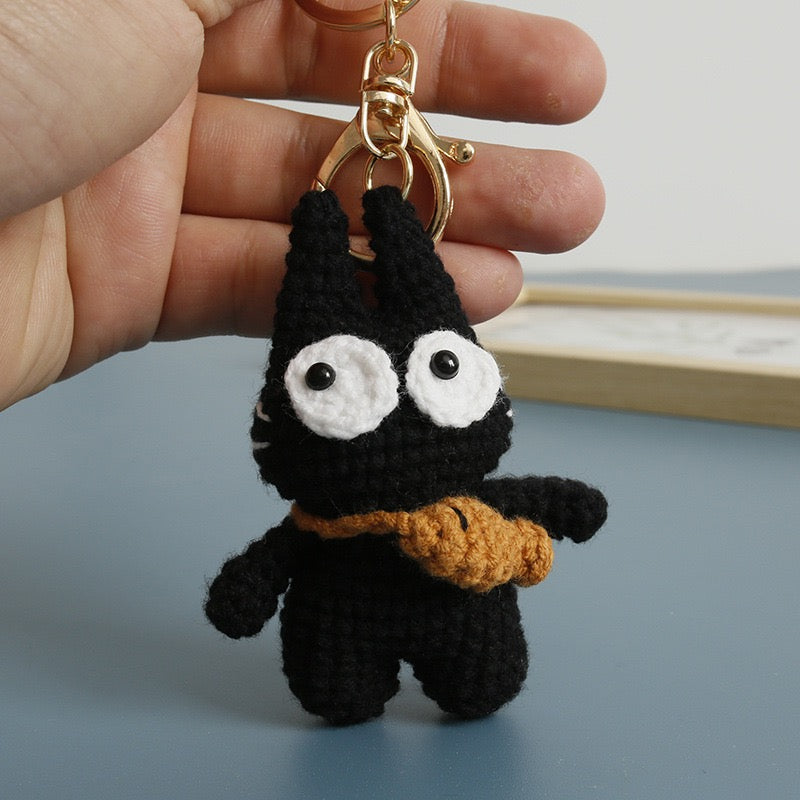 Cat with Fish Keychain