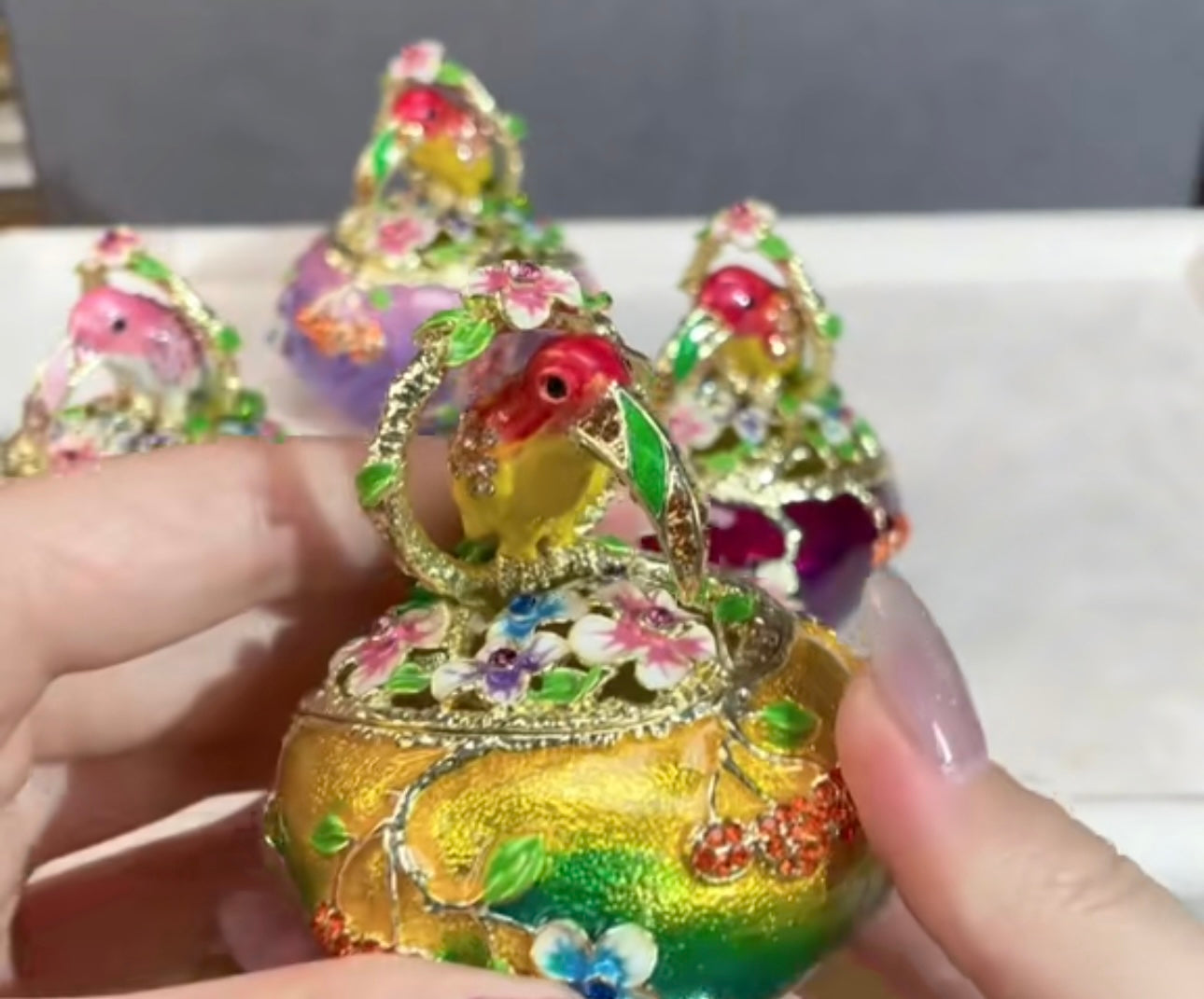 Hand Enameled Jewelry Box- Toucan Bird(6.5*6.5 cm/2.6*2.6 inch;0.17 kg/6 oz)