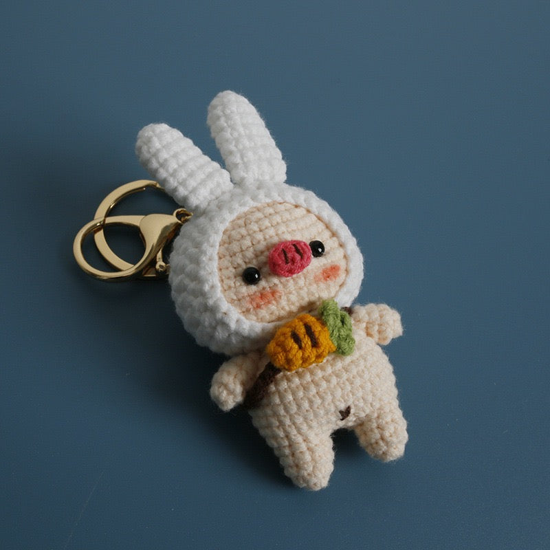 Pig with Bunny Hat keychain