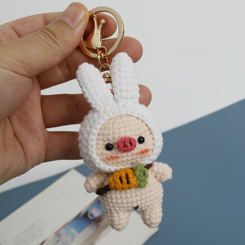 Pig with Bunny Hat keychain
