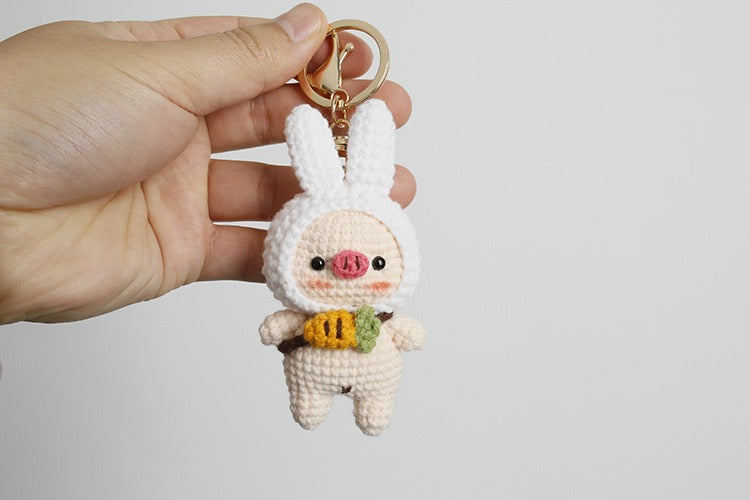 Pig with Bunny Hat keychain
