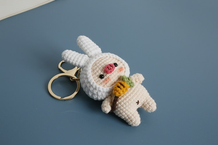 Pig with Bunny Hat keychain