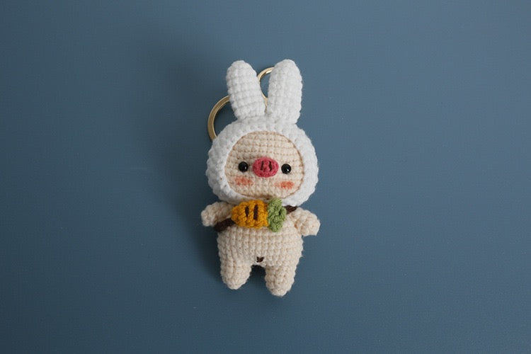 Pig with Bunny Hat keychain