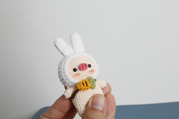 Pig with Bunny Hat keychain