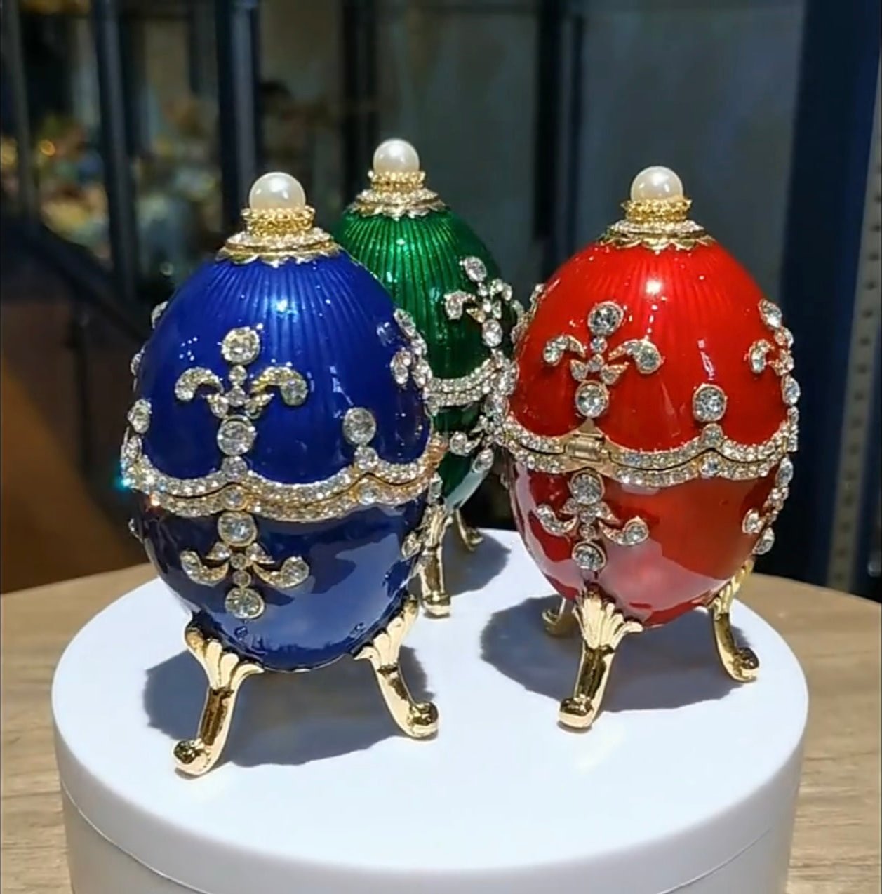 Hand Enameled Jewelry Box- Faberge Egg(9.5*5 cm/3.7*2 inch)