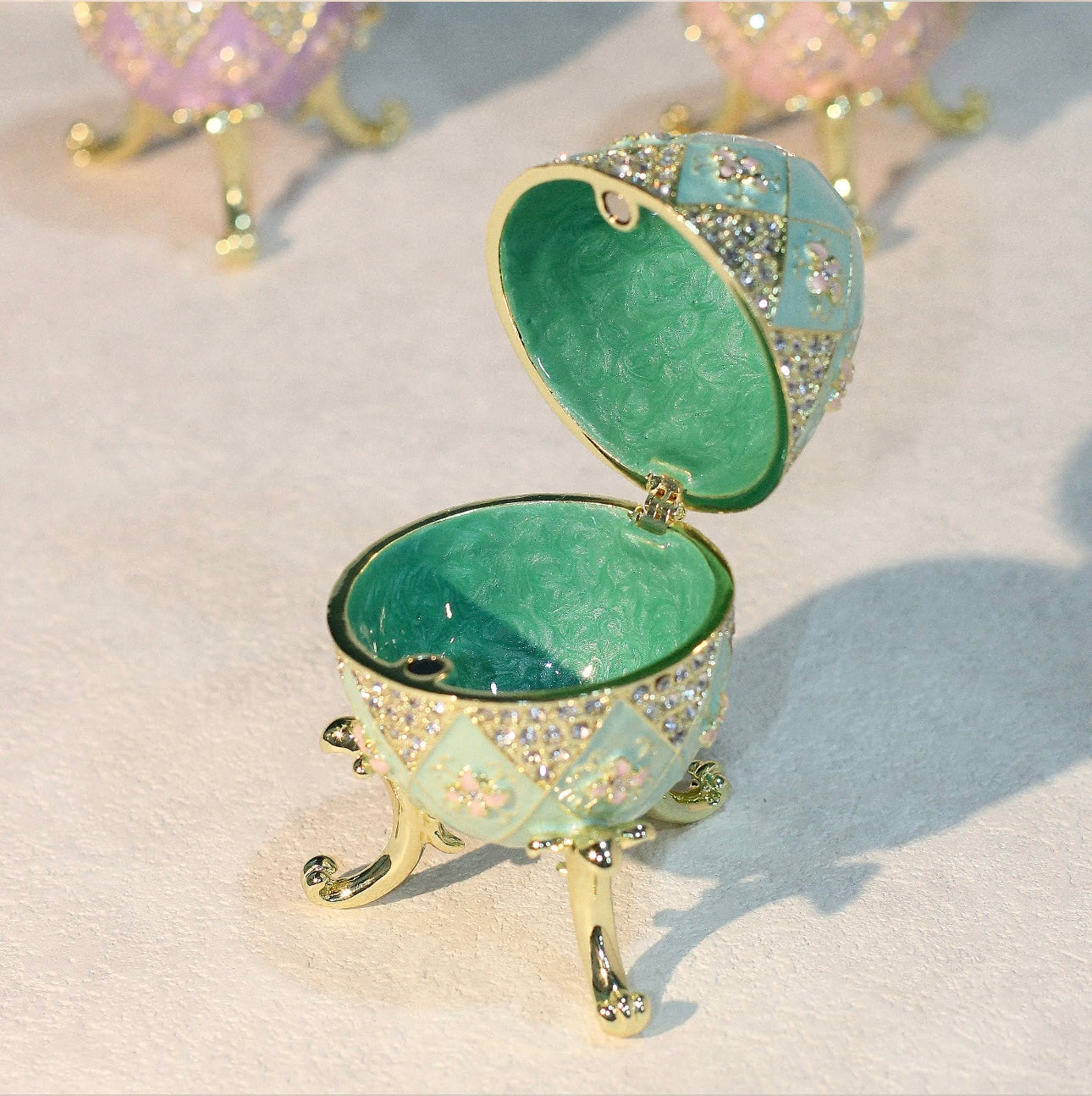 Hand Enameled Jewelry Box- Faberge Egg(6.5*9.5 cm/2.6*3.7 inch;0.27 kg/9.5 oz)