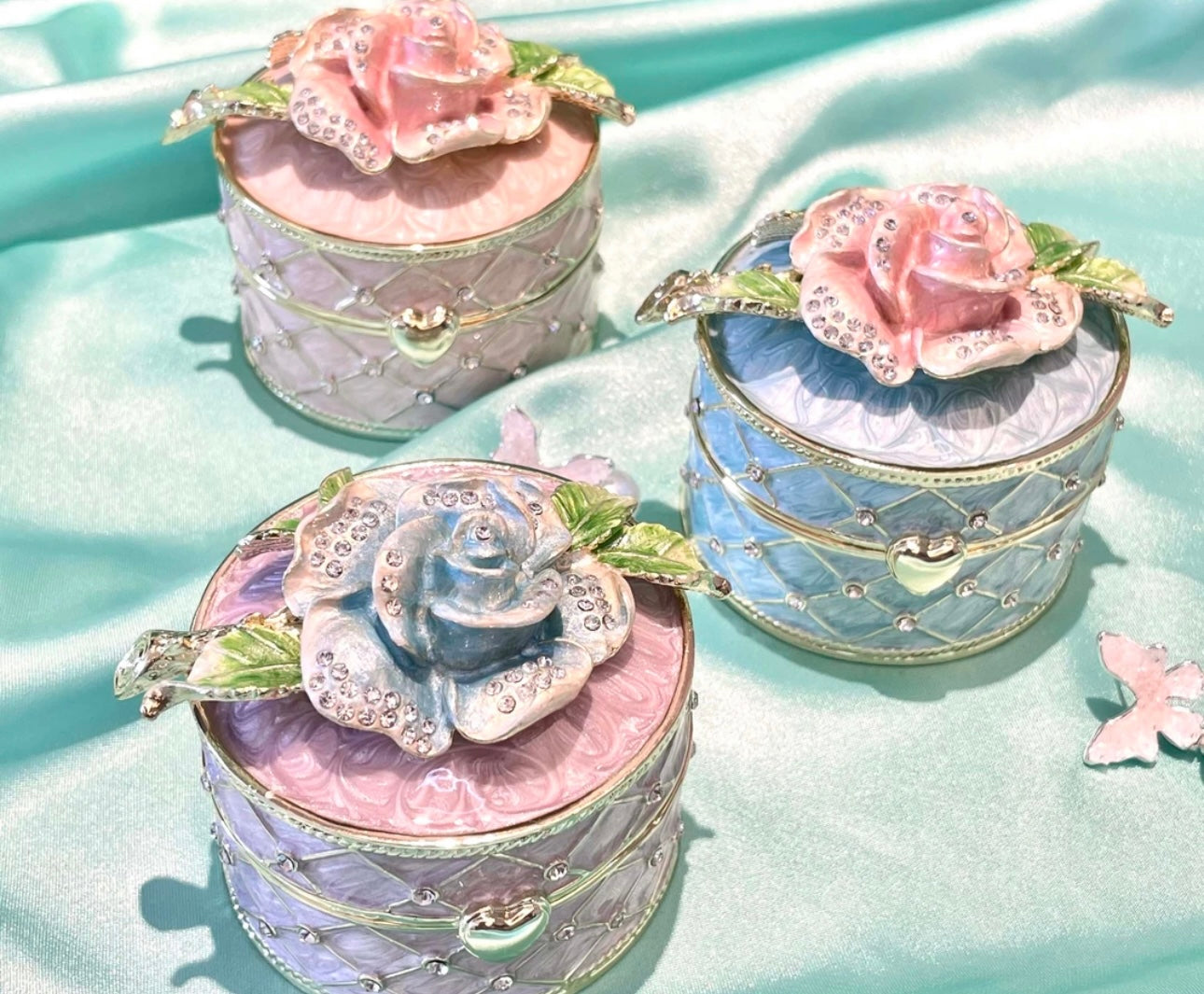 Hand Enameled Jewelry Box- Flower Box(6*6 cm/2.4*2.4 inch; 0.3 kg/10.6 oz)