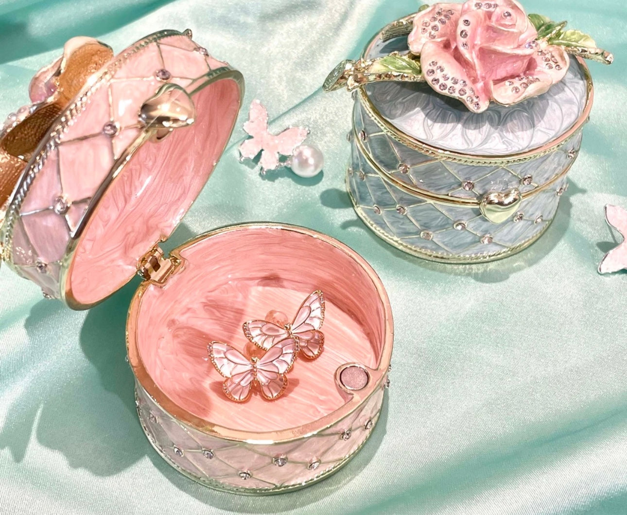 Hand Enameled Jewelry Box- Flower Box(6*6 cm/2.4*2.4 inch; 0.3 kg/10.6 oz)