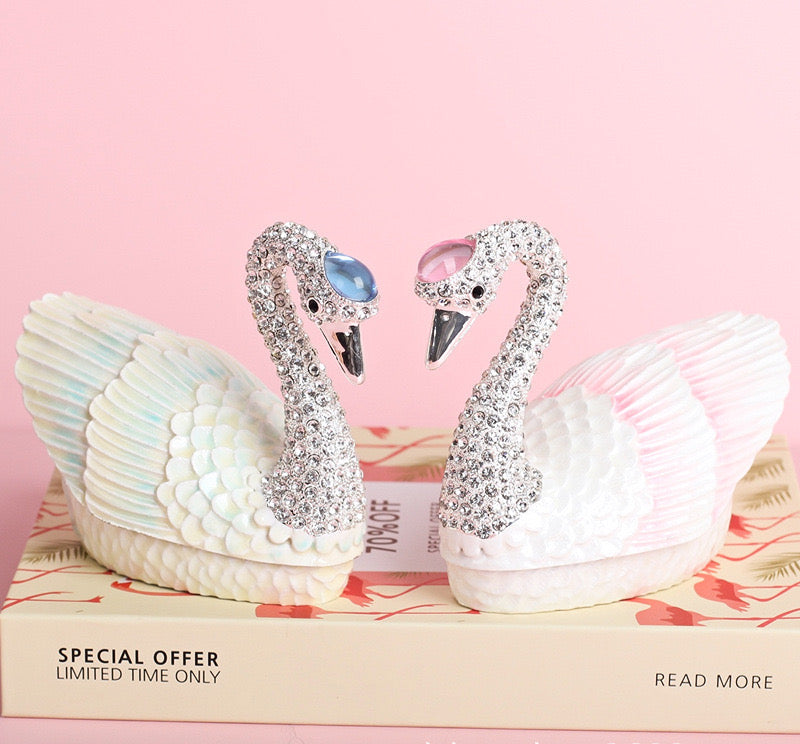 Hand Enameled Jewelry Box- Swan(Small: 9.5*7.5 cm/3.7*3 inch,0.28 kg/9.9 oz;Large: 10*12 cm/3.9*4.7 inch,0.49 kg/17.3 oz)