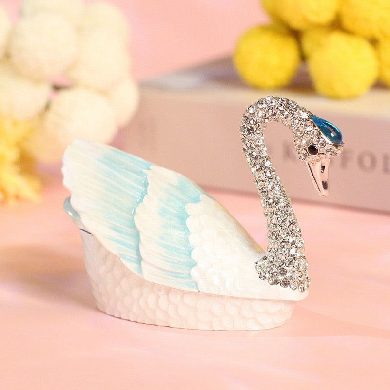 Hand Enameled Jewelry Box- Swan(Small: 9.5*7.5 cm/3.7*3 inch,0.28 kg/9.9 oz;Large: 10*12 cm/3.9*4.7 inch,0.49 kg/17.3 oz)