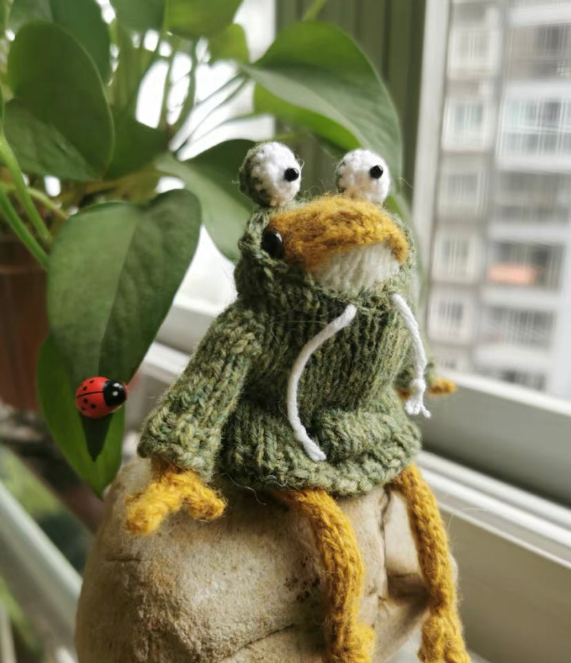 Knitted Frog with Outfit