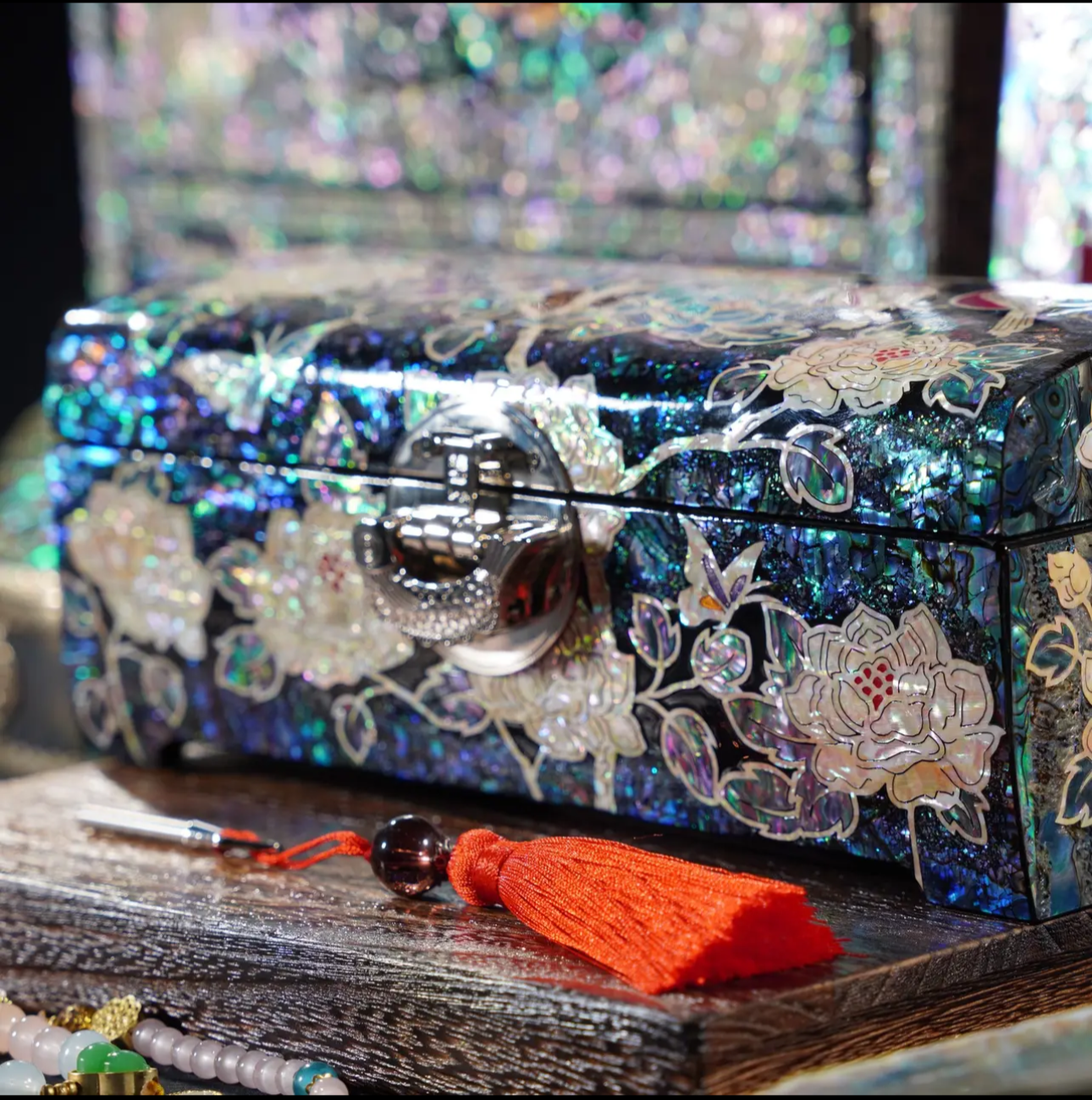 Mother of Pearl Wooden Jewelry Box- Peony and Pink Bird(18.6*11.6*8 cm/7.3*4.6*3.1 inch)