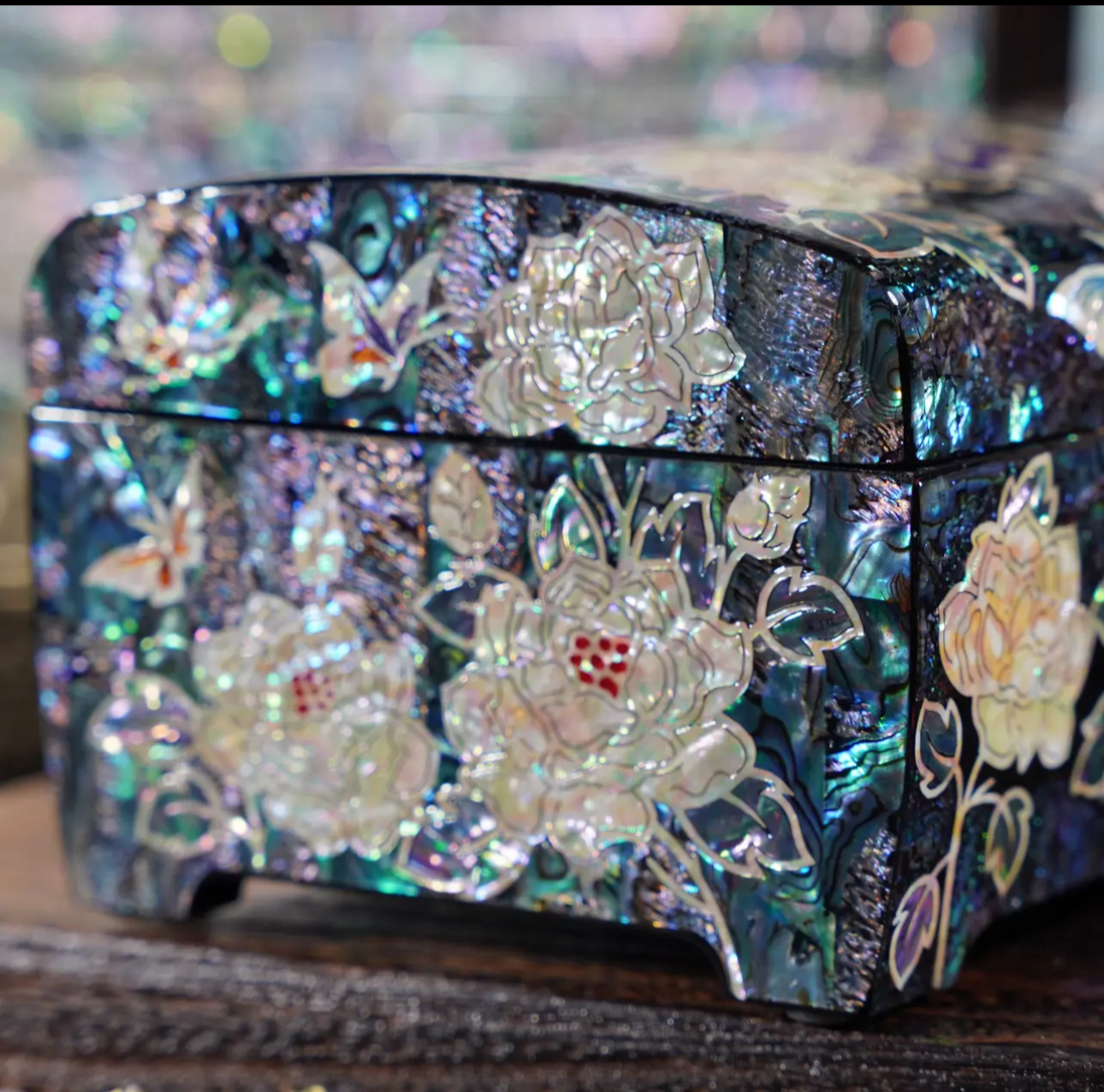 Mother of Pearl Wooden Jewelry Box- Peony and Pink Bird(18.6*11.6*8 cm/7.3*4.6*3.1 inch)