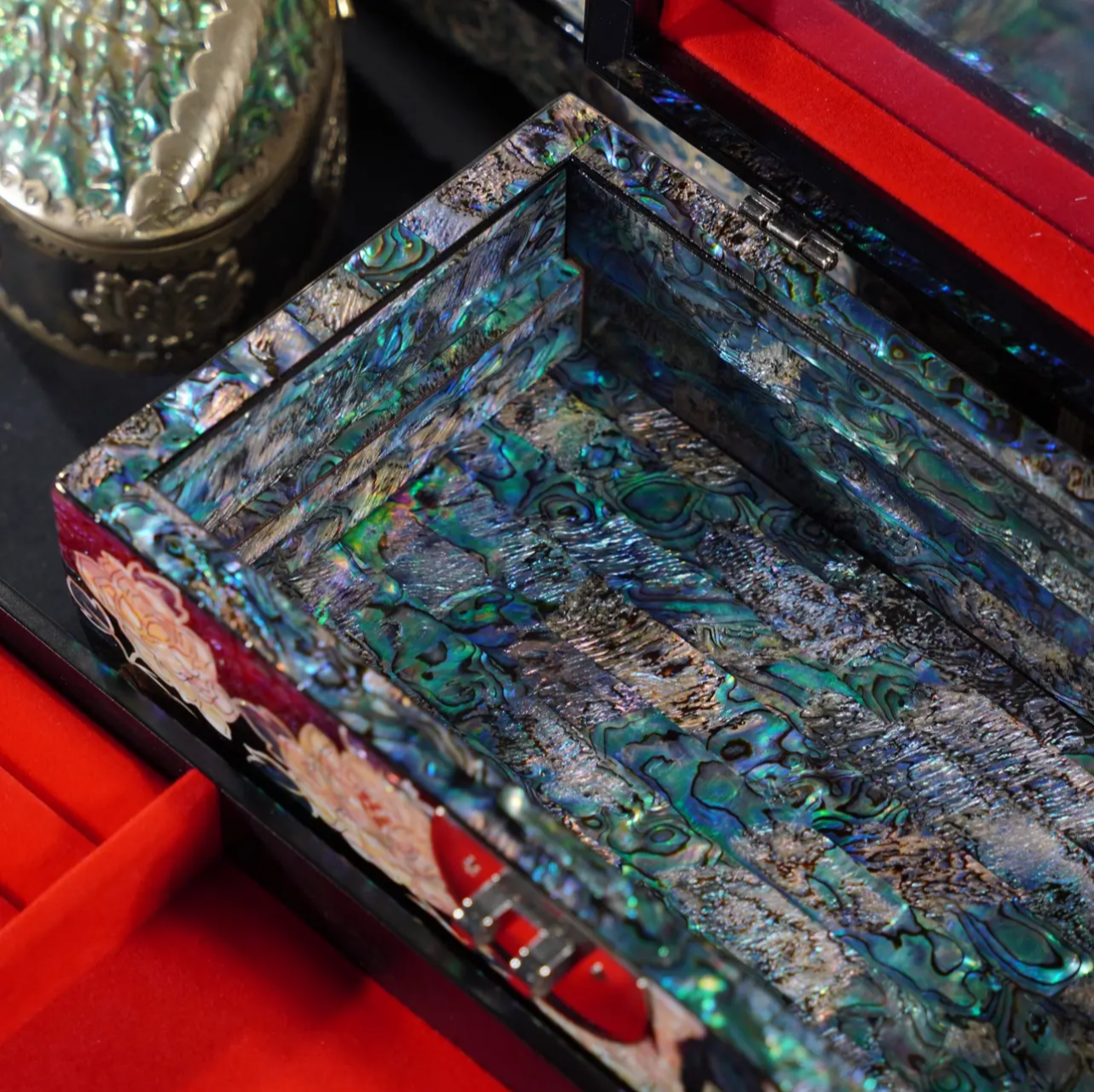 Mother of Pearl Wooden Jewelry Box- Peony and Pink Bird(18.6*11.6*8 cm/7.3*4.6*3.1 inch)