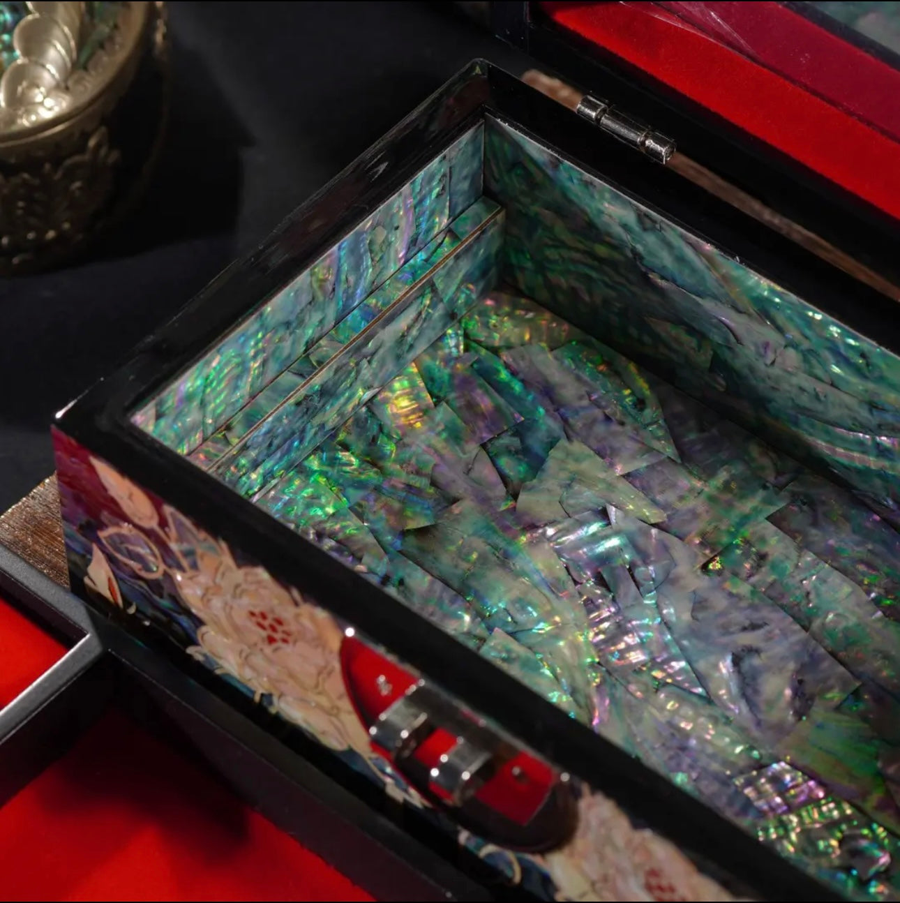 Mother of Pearl Wooden Jewelry Box- Peony and Pink Bird(18.6*11.6*8 cm/7.3*4.6*3.1 inch)