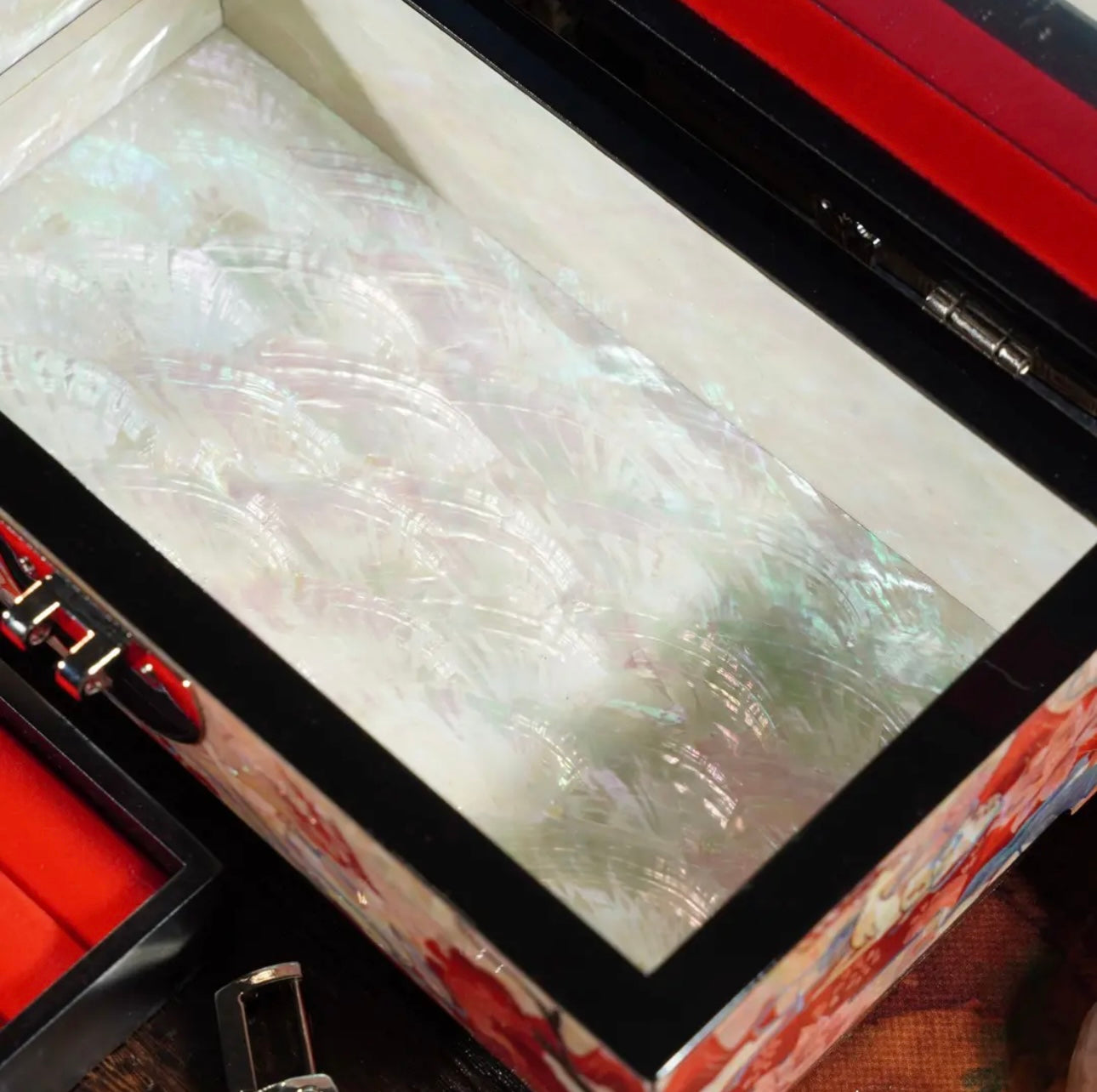 Mother of Pearl Wooden Jewelry Box- Deer and Crane(24*13*10 cm/9.4*5.1*3.9 inch)