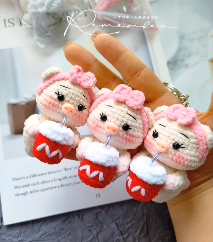 Crochet Animals with McDonal's Drink/Capybara/Fishman/Monkey/Dragon/Frog/Tiger/Panda/Duck/Ox/Pig/Pikachu/Cat/Mouse/Sheep(7 cm/2.8 inch)
