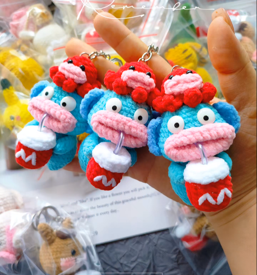 Crochet Animals with McDonal's Drink/Capybara/Fishman/Monkey/Dragon/Frog/Tiger/Panda/Duck/Ox/Pig/Pikachu/Cat/Mouse/Sheep(7 cm/2.8 inch)