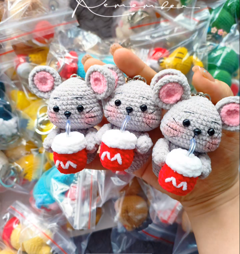 Crochet Animals with McDonal's Drink/Capybara/Fishman/Monkey/Dragon/Frog/Tiger/Panda/Duck/Ox/Pig/Pikachu/Cat/Mouse/Sheep(7 cm/2.8 inch)