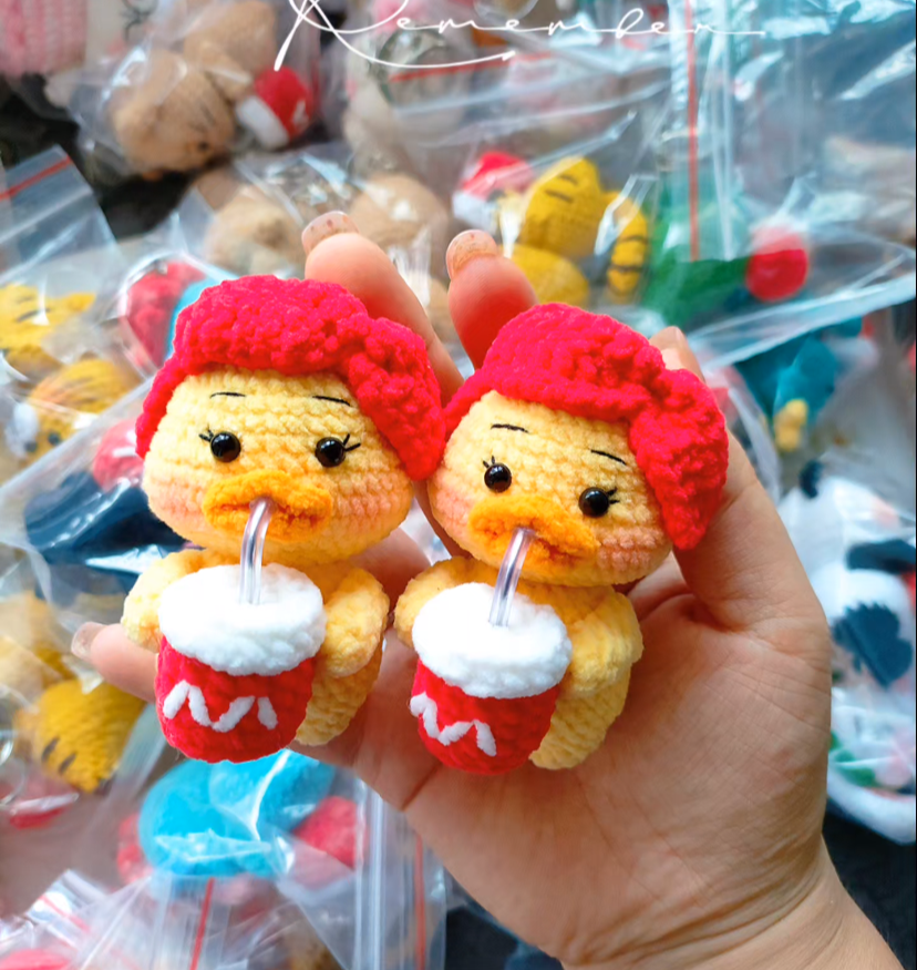 Crochet Animals with McDonal's Drink/Capybara/Fishman/Monkey/Dragon/Frog/Tiger/Panda/Duck/Ox/Pig/Pikachu/Cat/Mouse/Sheep(7 cm/2.8 inch)