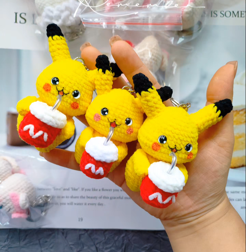 Crochet Animals with McDonal's Drink/Capybara/Fishman/Monkey/Dragon/Frog/Tiger/Panda/Duck/Ox/Pig/Pikachu/Cat/Mouse/Sheep(7 cm/2.8 inch)