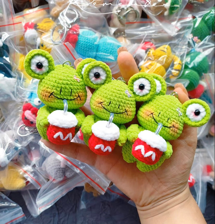 Crochet Animals with McDonal's Drink/Capybara/Fishman/Monkey/Dragon/Frog/Tiger/Panda/Duck/Ox/Pig/Pikachu/Cat/Mouse/Sheep(7 cm/2.8 inch)