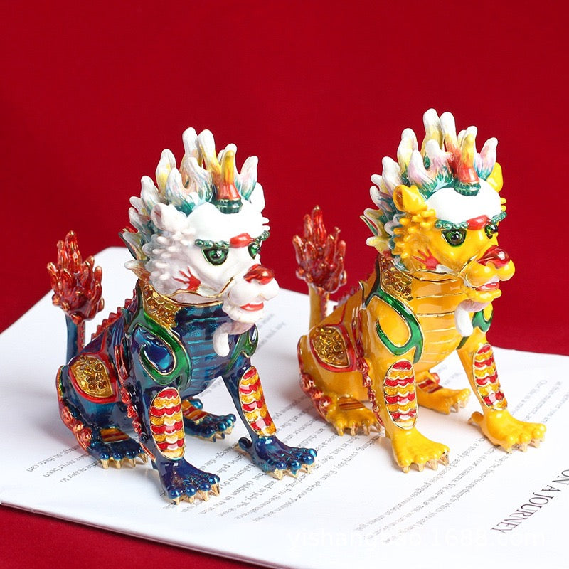 Hand Enameled Jewelry Box- Chinese Lion(12*12 cm/4.7*4.7 inch;0.56 kg/19.8 oz)