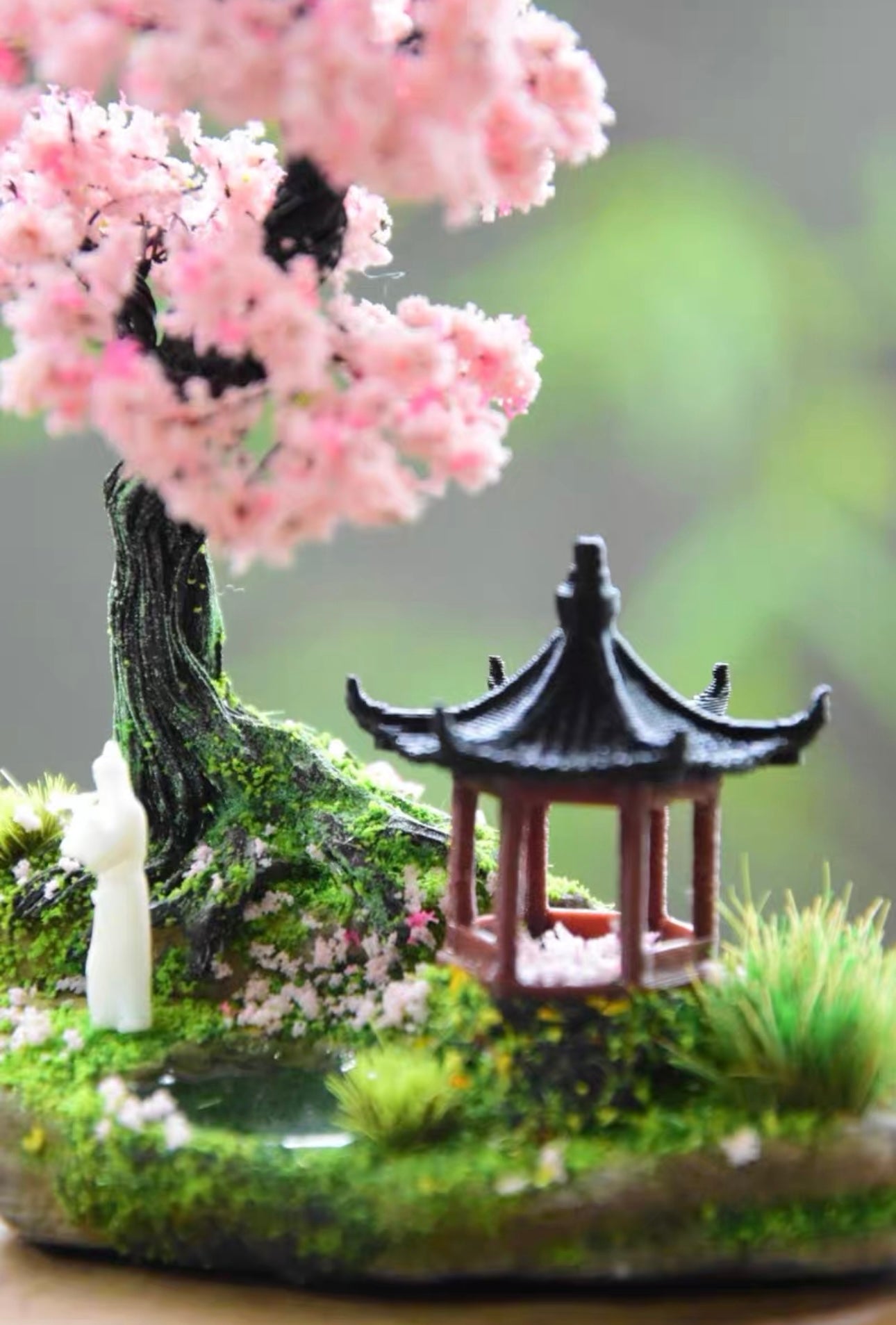 Wire Mini Bonsai/Flower Blossom Tree with 4D Printed Building(10.5*8 cm/ 4.1*3.1 inch)