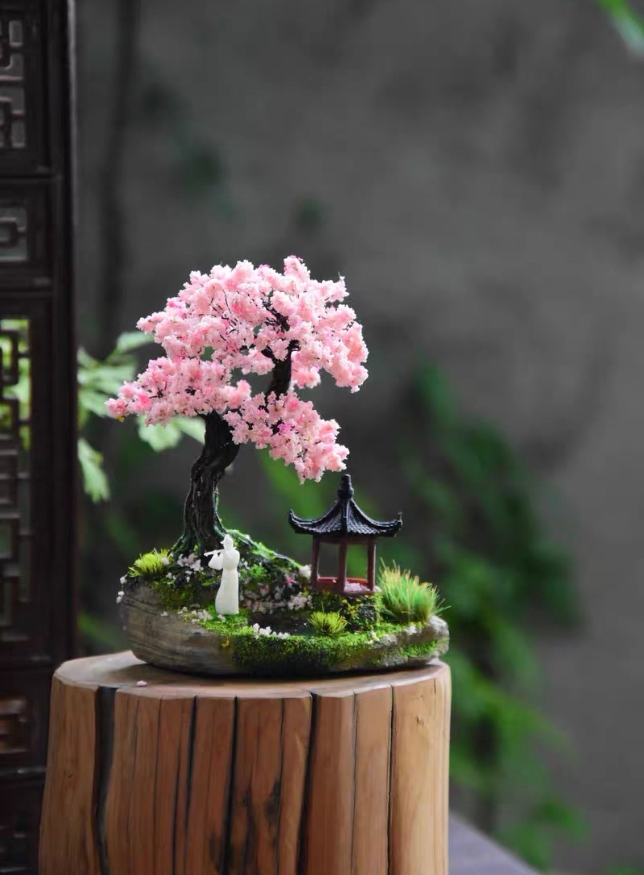 Wire Mini Bonsai/Flower Blossom Tree with 4D Printed Building(10.5*8 cm/ 4.1*3.1 inch)