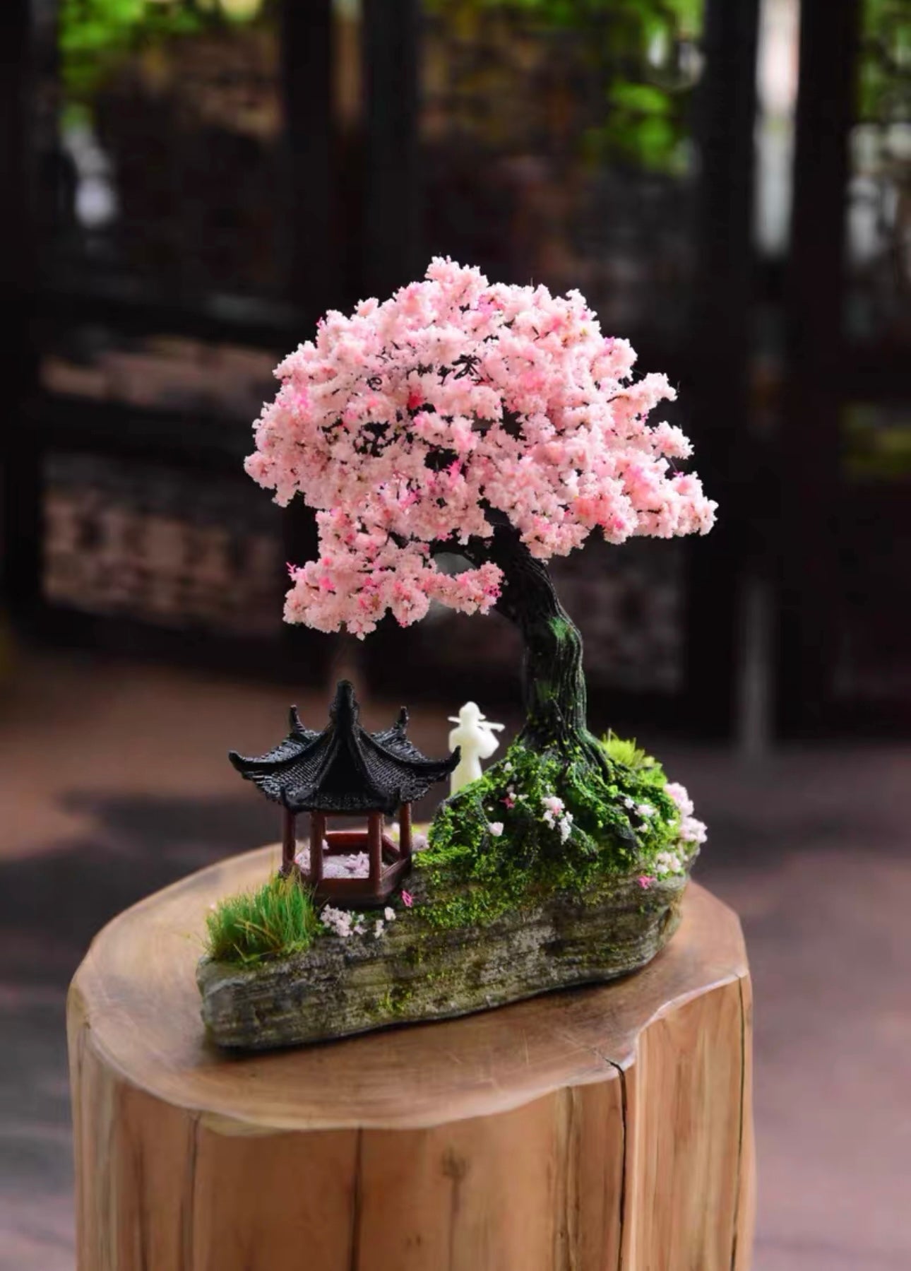 Wire Mini Bonsai/Flower Blossom Tree with 4D Printed Building(10.5*8 cm/ 4.1*3.1 inch)