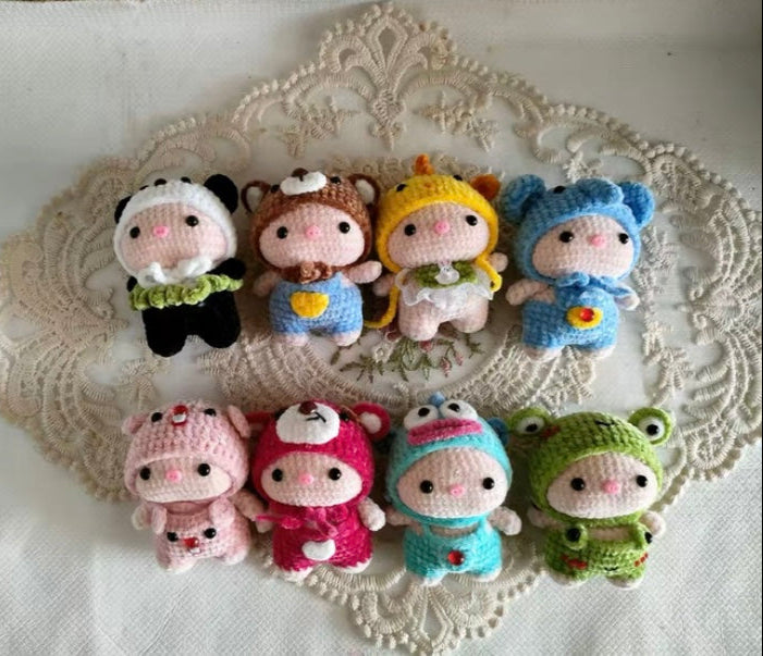 Crochet Pig with Outfit/Fishman/Frog/Elephant/Panda/Bear/Lotso/Bunny