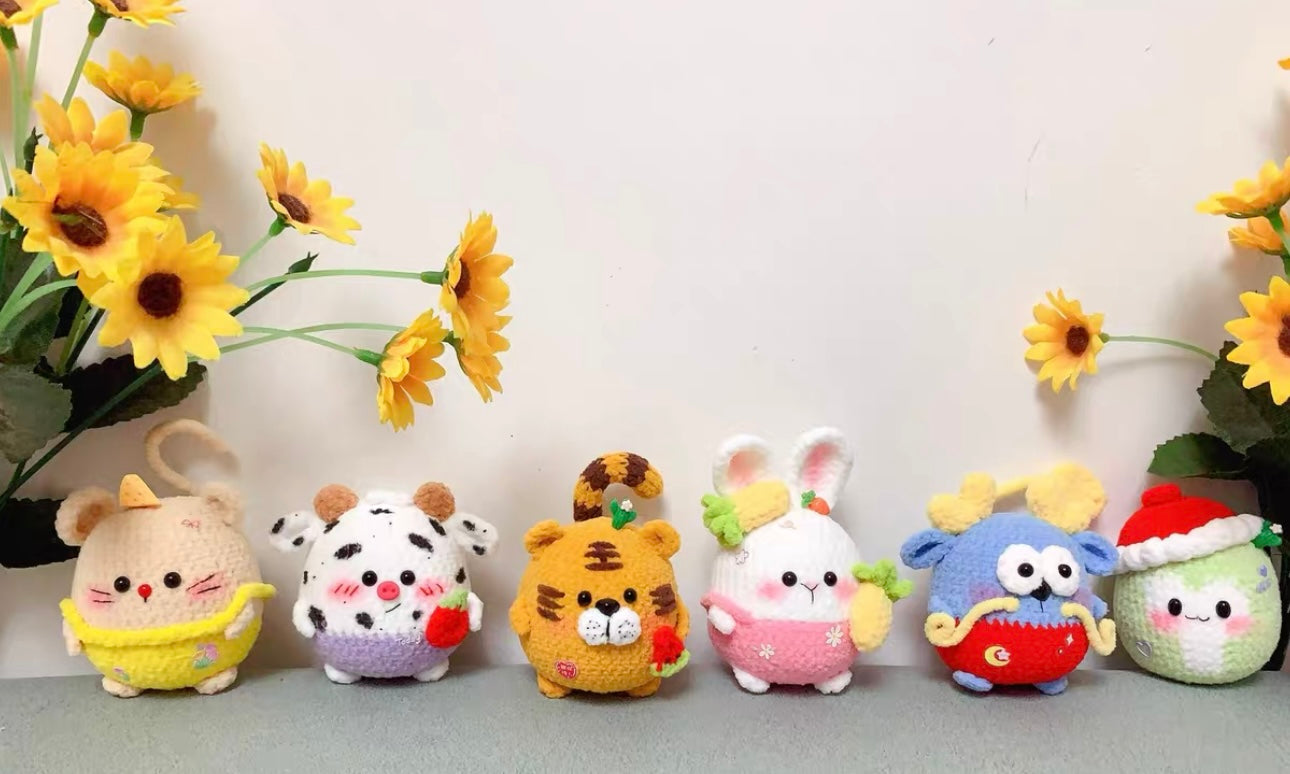 Crochet Animal/Tiger/Dragon/Bunny/OX/Dog/Monkey/Chicken/Snake/Sheep/Mouse/Pig/Horse(5 cm/2 inch)
