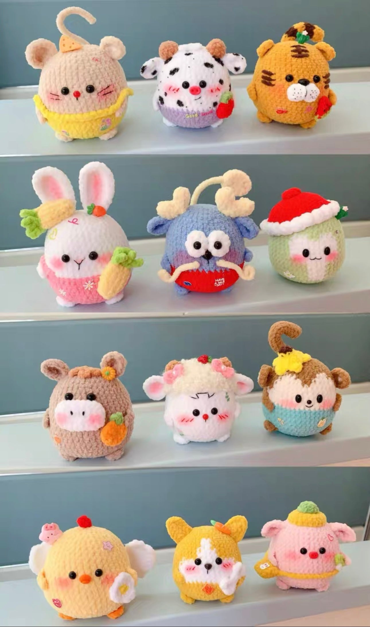 Crochet Animal/Tiger/Dragon/Bunny/OX/Dog/Monkey/Chicken/Snake/Sheep/Mouse/Pig/Horse(5 cm/2 inch)