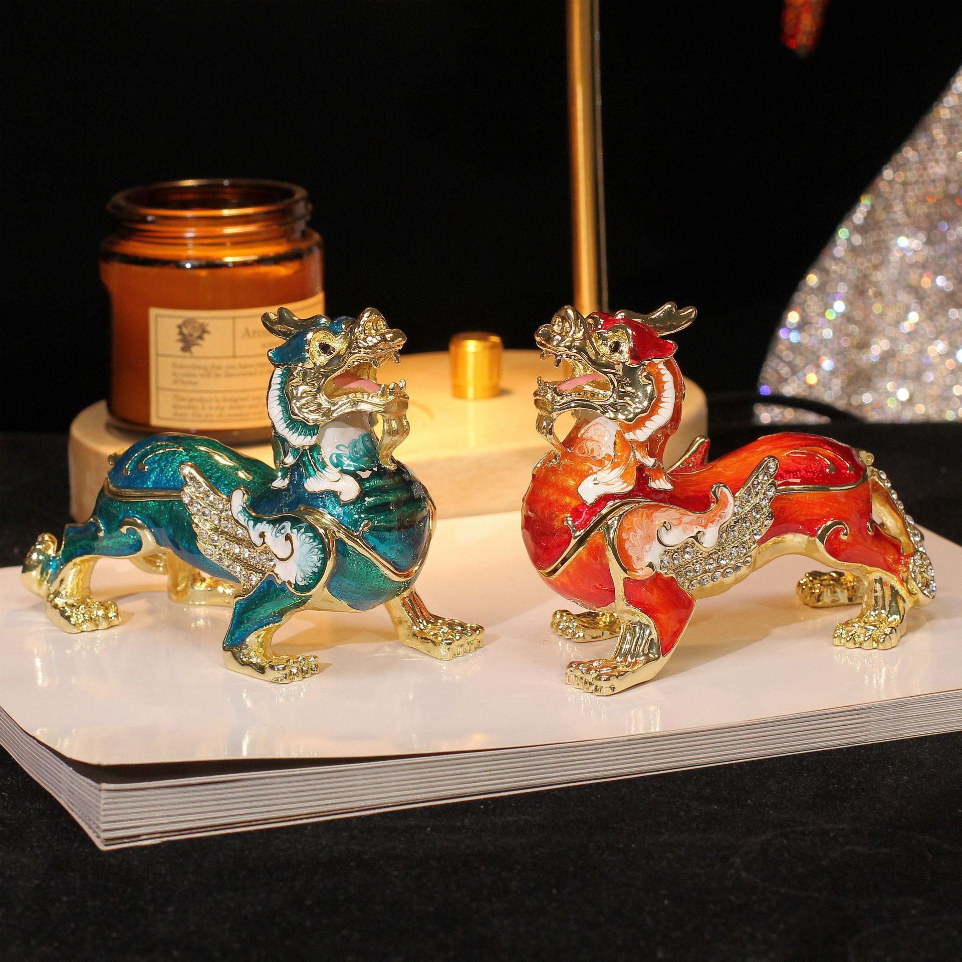 Hand Enameled Jewelry Box- Chinese Lion/PIXIU(11.5*5.5*9 cm/4.5