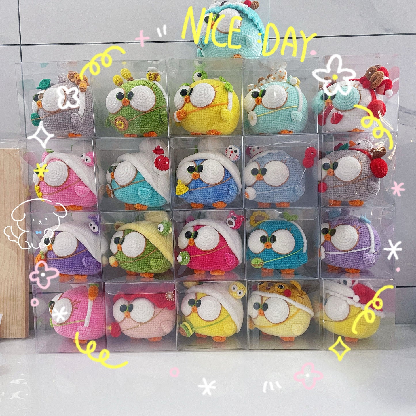Crochet Fat Chicken/Angry Bird with Smurf Hat(8~9 cm/3.1~3.5 inch)